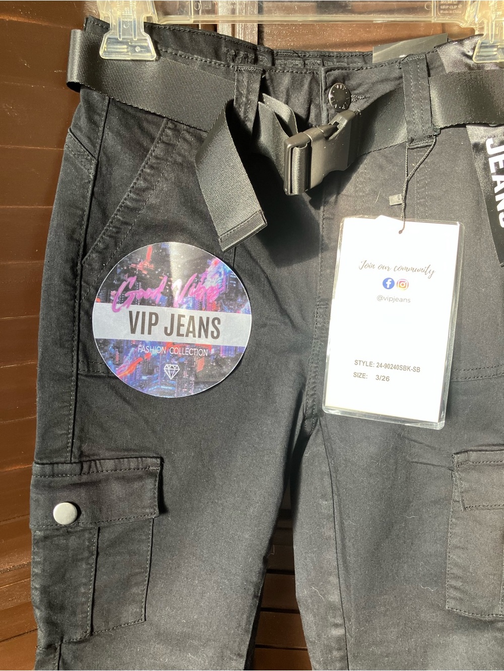 VIP Women's Black Skinny Cargo Jeans with Belt